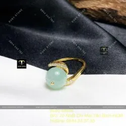 Nhẫn trái châu 10 ly ngọc Cẩm thạch lý táo, vàng 18k - Hình ảnh 4