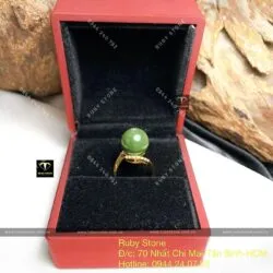 Nhẫn trái châu 12 ly ngọc bích Canada, vàng 18k - Hình ảnh 3