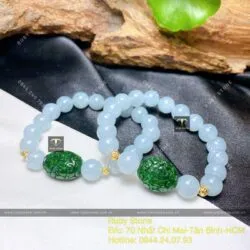 Vòng ngọc Cẩm thạch lam nếp băng 8 ly, mix lu thống Phỉ thúy, bi vàng 18k - Ảnh 5