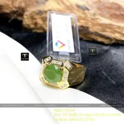 Nhẫn nam Ngọc bích ổ hạt tròn mài giác, vàng 18k - Hình ảnh 7