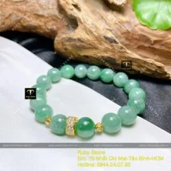 Vòng ngọc Cẩm thạch xanh lý 10 ly, mix charm vàng 18k