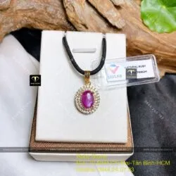 Mặt dây chuyền oval Ruby Nam Phi, vàng 18k - Ảnh 3