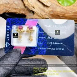 Khuyên tai Ruby Nam Phi mài giác, vàng 18k, đít vặn - Hình ảnh 6