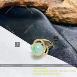 Nhẫn trái châu ngọc Cẩm thạch xanh lý táo, vàng 18k - Ảnh 6