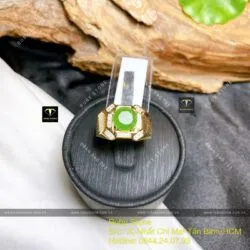 Nhẫn nam Ngọc bích ổ hạt tròn mài giác, vàng 18k - Hình ảnh 2