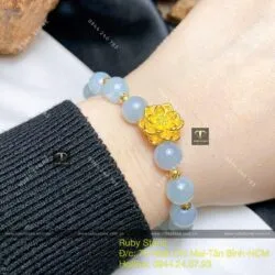 Vòng chuỗi ngọc Cẩm thạch lam nếp băng 8 ly