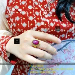 Nhẫn oval Ruby Nam Phi, vàng 18k