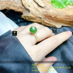 Nhẫn trái châu ngọc bích Canada, vàng 18k - Hình ảnh 3