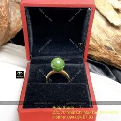 Nhẫn trái châu 12 ly ngọc bích Canada, vàng 18k - Hình ảnh 6