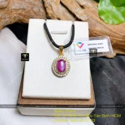 Mặt dây chuyền oval Ruby Nam Phi, vàng 18k