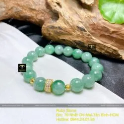 Vòng ngọc Cẩm thạch xanh lý 10 ly, mix charm vàng 18k - Hình ảnh 7
