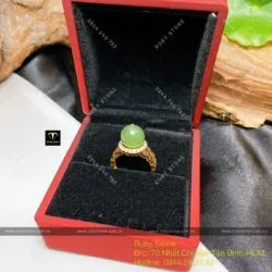 Nhẫn trái châu kim tiền Ngọc bích, vàng 18k - Hình ảnh 4
