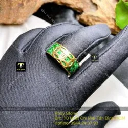 Nhẫn ngọc Cẩm thạch sơn thủy bọc kim tiền, vàng 18k (mẫu bọc ít vàng) - Hình ảnh 6