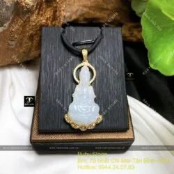 Mặt phật Quán Thế Âm Bồ Tát ngọc cẩm thạch, KT 42mm, vàng 18k
