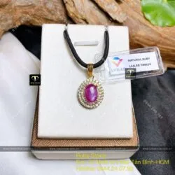 Mặt dây chuyền oval Ruby Nam Phi, vàng 18k - Ảnh 2