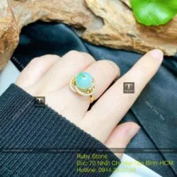 Nhẫn trái châu ngọc Cẩm thạch xanh lý táo, vàng 18k - Ảnh 8