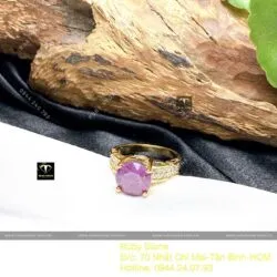 Nhẫn Ruby Nam Phi mài giác tròn 9.3 ly, vàng 18k - Hình ảnh 4