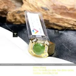 Nhẫn nam Ngọc bích ổ hạt tròn mài giác, vàng 18k - Hình ảnh 4