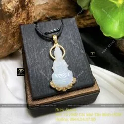 Mặt phật Quán Thế Âm Bồ Tát ngọc cẩm thạch, KT 42mm, vàng 18k - Ảnh 4