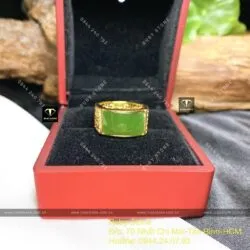 Nhẫn yên ngựa ngọc bích Canada, vàng 18k - Ảnh 2