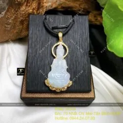 Mặt phật Quán Thế Âm Bồ Tát ngọc cẩm thạch, KT 42mm, vàng 18k - Ảnh 3