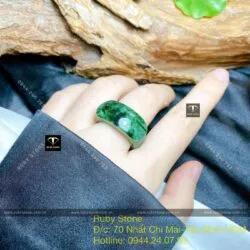Nhẫn yên ngựa ngọc Cẩm thạch sơn thuỷ, bản 11mm - Ảnh 8