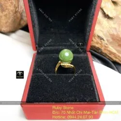 Nhẫn trái châu 12 ly ngọc bích Canada, vàng 18k - Hình ảnh 4