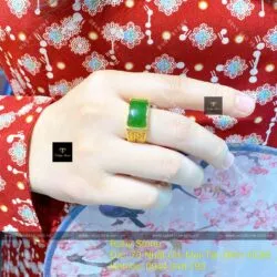 Nhẫn yên ngựa ngọc bích Canada xanh lá, vàng 18k - Ảnh 9