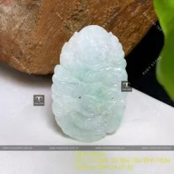 Phật Quán Thế Âm Bồ Tát ngọc cẩm thạch xanh lý táo, nếp băng, KT 45mm - Ảnh 4