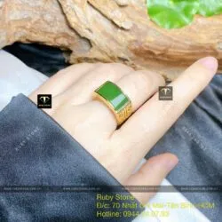 Nhẫn yên ngựa ngọc bích Canada, vàng 18k - Ảnh 5