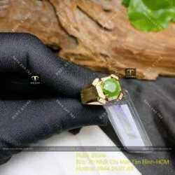 Nhẫn nam Ngọc bích ổ hạt tròn mài giác, vàng 18k - Hình ảnh 10