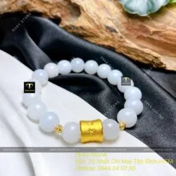 Vòng ngọc Cẩm thạch trắng mix charm vàng 24k - Ảnh 2