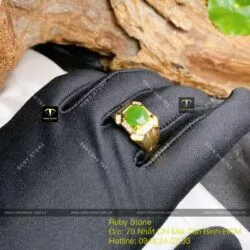 Nhẫn nam Ngọc bích ổ hạt tròn mài giác, vàng 18k - Hình ảnh 8