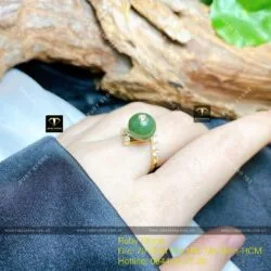 Nhẫn trái châu ngọc bích Canada, vàng 18k - Hình ảnh 3
