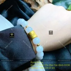 Vòng ngọc Cẩm thạch trắng mix charm vàng 24k