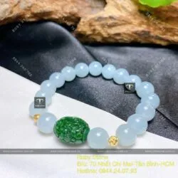 Vòng ngọc Cẩm thạch lam nếp băng 8 ly, mix lu thống Phỉ thúy, bi vàng 18k - Ảnh 3