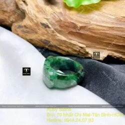 Nhẫn yên ngựa ngọc Cẩm thạch sơn thuỷ, bản 11mm - Ảnh 4