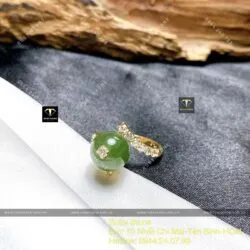 Nhẫn trái châu ngọc bích Canada, vàng 18k - Hình ảnh 6