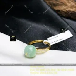 Nhẫn trái châu 10 ly ngọc Cẩm thạch lý táo, vàng 18k - Ảnh 3