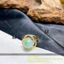 Nhẫn trái châu ngọc Cẩm thạch xanh lý táo, vàng 18k - Ảnh 5