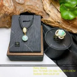 Mặt dây chuyền trái châu ngọc Cẩm thạch xanh lý, vàng 18k - Hình ảnh 2
