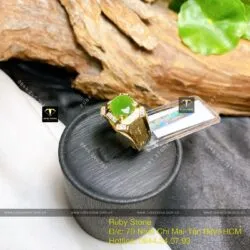 Nhẫn nam Ngọc bích ổ hạt tròn mài giác, vàng 18k - Hình ảnh 3