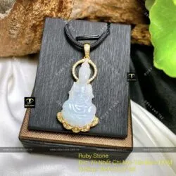 Mặt phật Quán Thế Âm Bồ Tát ngọc cẩm thạch, KT 42mm, vàng 18k - Ảnh 6