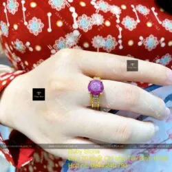 Nhẫn Ruby Nam Phi mài giác tròn 9.3 ly, vàng 18k