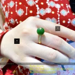 Nhẫn trái châu 12 ly ngọc bích Canada, vàng 18k - Hình ảnh 9