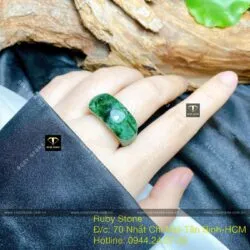 Nhẫn yên ngựa ngọc Cẩm thạch sơn thuỷ, bản 11mm - Ảnh 6