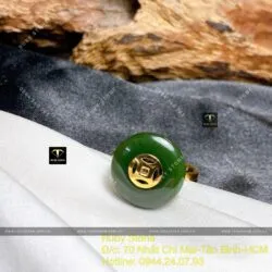 Nhẫn đồng điếu kim tiền Ngọc bích, vàng 18k - Ảnh 4