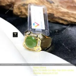 Nhẫn nam Ngọc bích ổ hạt tròn mài giác, vàng 18k - Hình ảnh 5
