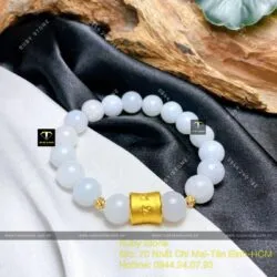Vòng ngọc Cẩm thạch trắng mix charm vàng 24k - Ảnh 6