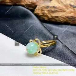 Nhẫn trái châu ngọc Cẩm thạch xanh lý táo, vàng 18k - Ảnh 4
